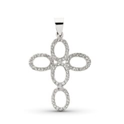 Colgante Cruz con circonitas, Oro blanco 18K