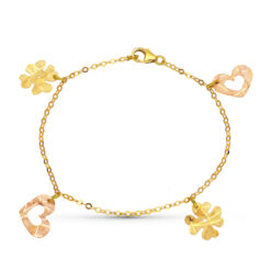 Pulsera oro corazones y flores
