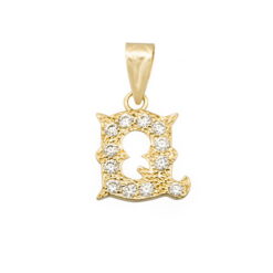 Colgante letra Q con circonitas 12mm, Oro18K
