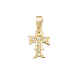 Colgante oro letra T con circonitas 12mm, Oro18K