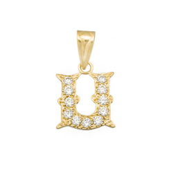 Colgante letra U circonitas 16mm, oro 18K