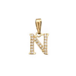 Colgante letra N piedras, Oro 18K