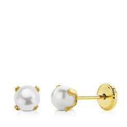 Pendientes perla 4mm para mujer, niña o bebé. Oro 18K