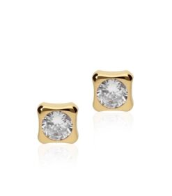 Pendientes cuadrado circonita-4mm para mujer, niña o bebé. Oro 18K
