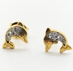 Pendientes delfín circonitas para mujer, niña o bebé. Oro 18K