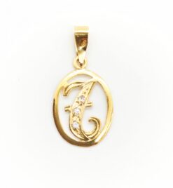 Colgante letra T con cerco, Oro 18K
