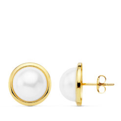Pendientes de cierre perla sintética para mujer, oro 18k