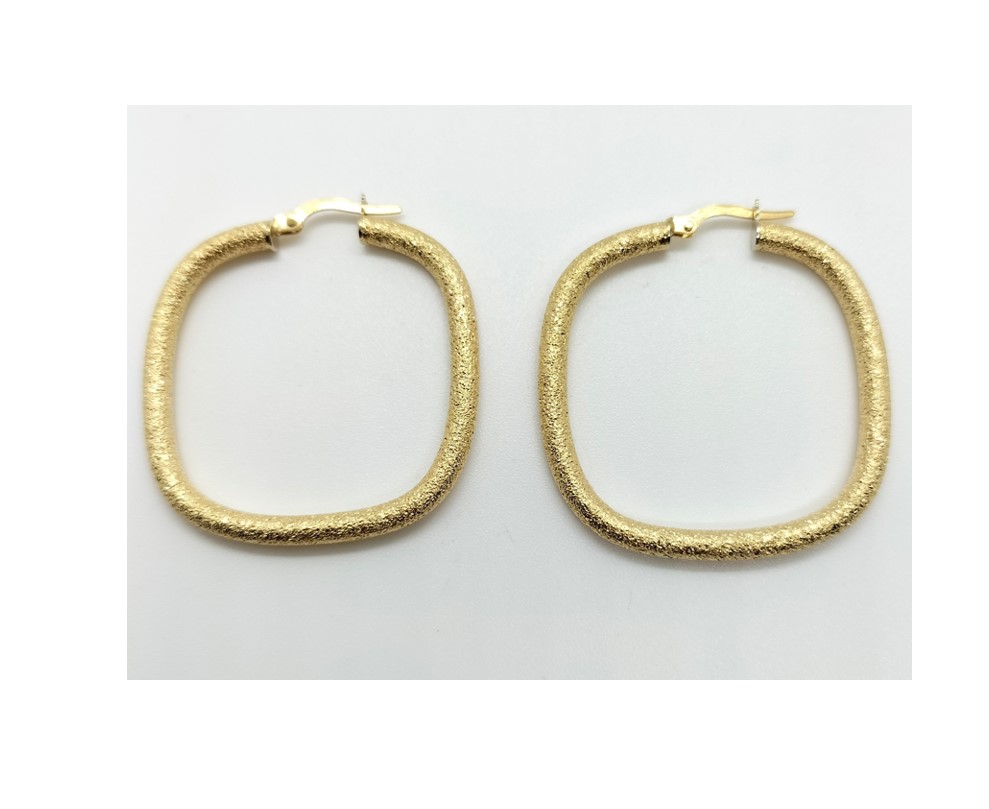 Pendientes aro cuadrado matizado medida 36 x 3 mm, oro 18 k