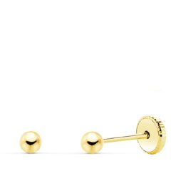 Pendiente bola lisa 3mm bebé o niña fresa, 18K