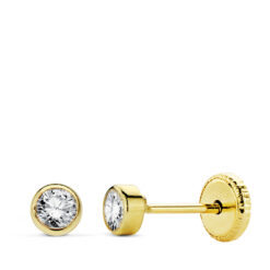 Pendientes redondos 3mm para bebe niña o mujer, oro 18 K