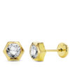 Pendiente hexágono circonita 6mm para mujer, niña o bebé, oro 18 kilates