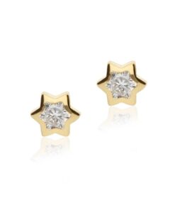 Pendientes estrella circonita para mujer, niña o bebé, oro 18 kilates.