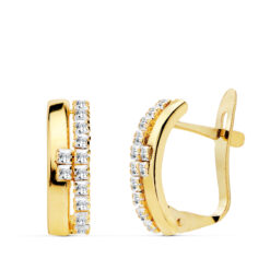 Pendientes de cierre circonitas cuadradas para mujer, oro 18k