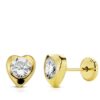 Pendientes corazón circonita para mujer, niña o bebé, oro 18 kilates.