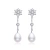 Pendientes largos perla novia plata