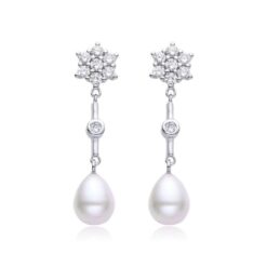 Pendientes largos perla novia plata