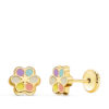 Pendientes bebé o niña flor colores, oro 18 kilates.