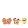 Pendientes mujer o niña mariposa rosa, oro 18 kilates.