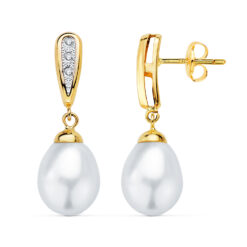 Pendientes largos oro con perla