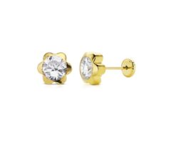 Pendientes mujer o niña margarita, oro 18 kilates.