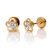 Pendientes bebe, niña o mujer flor con circonitas, oro 18 kilates.