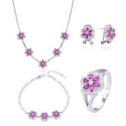 Conjunto mujer plata circonitas rojas