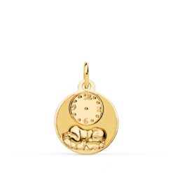 Medalla bebé niño oro 18 k. con reloj